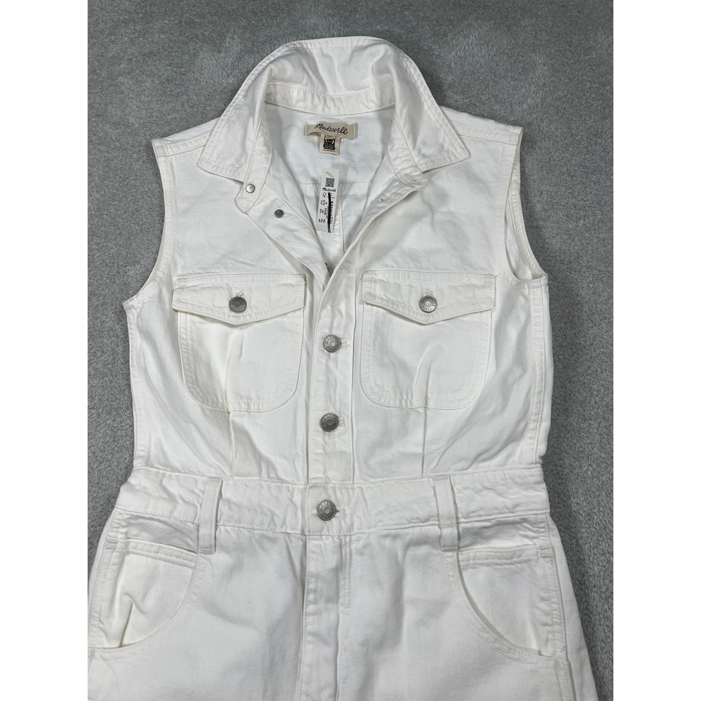 Madewell White Sleeveless Carpenter Jumpsuit Cotton Utility Boilersuit XS - Picture 2 of 10